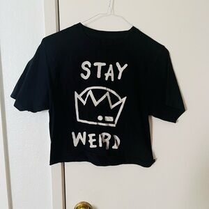 Ripple Junction Black Kids Tee with White 'STAY WEIRD' Graphic